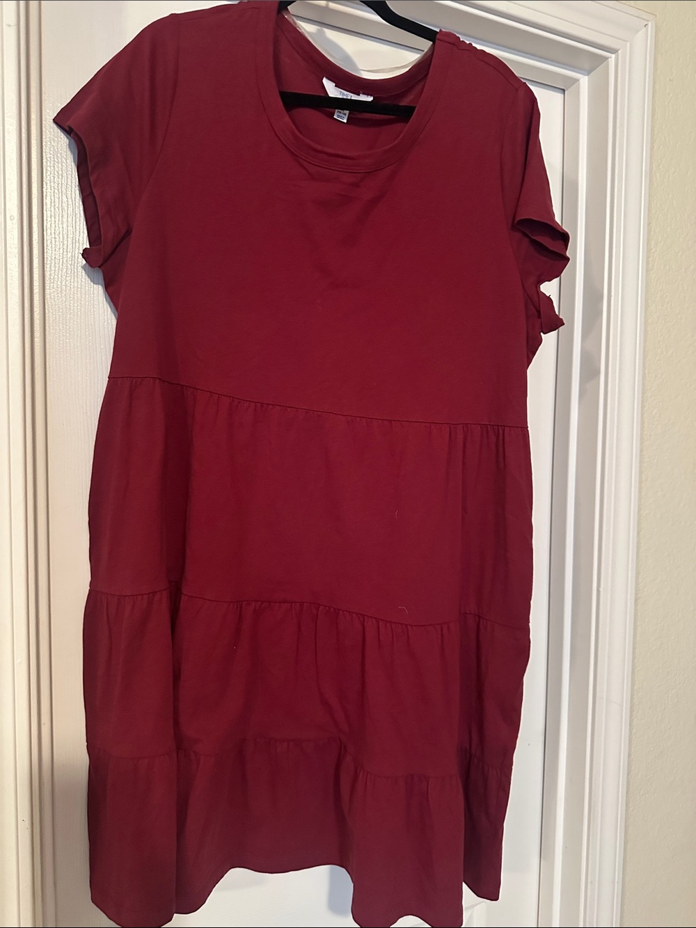 Terra & Sky Tiered Short Sleeve Dress - Burgundy
